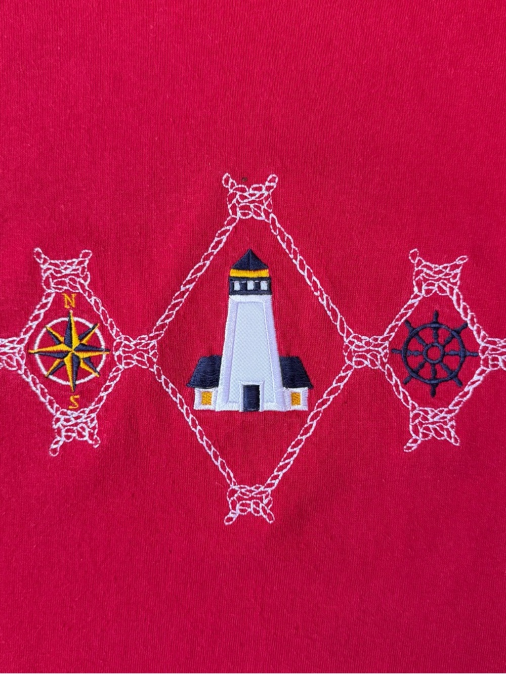 Vintage 90s Nautical Lighthouse Embroidered Ringer Tee - Size Medium - Picture 2 of 6